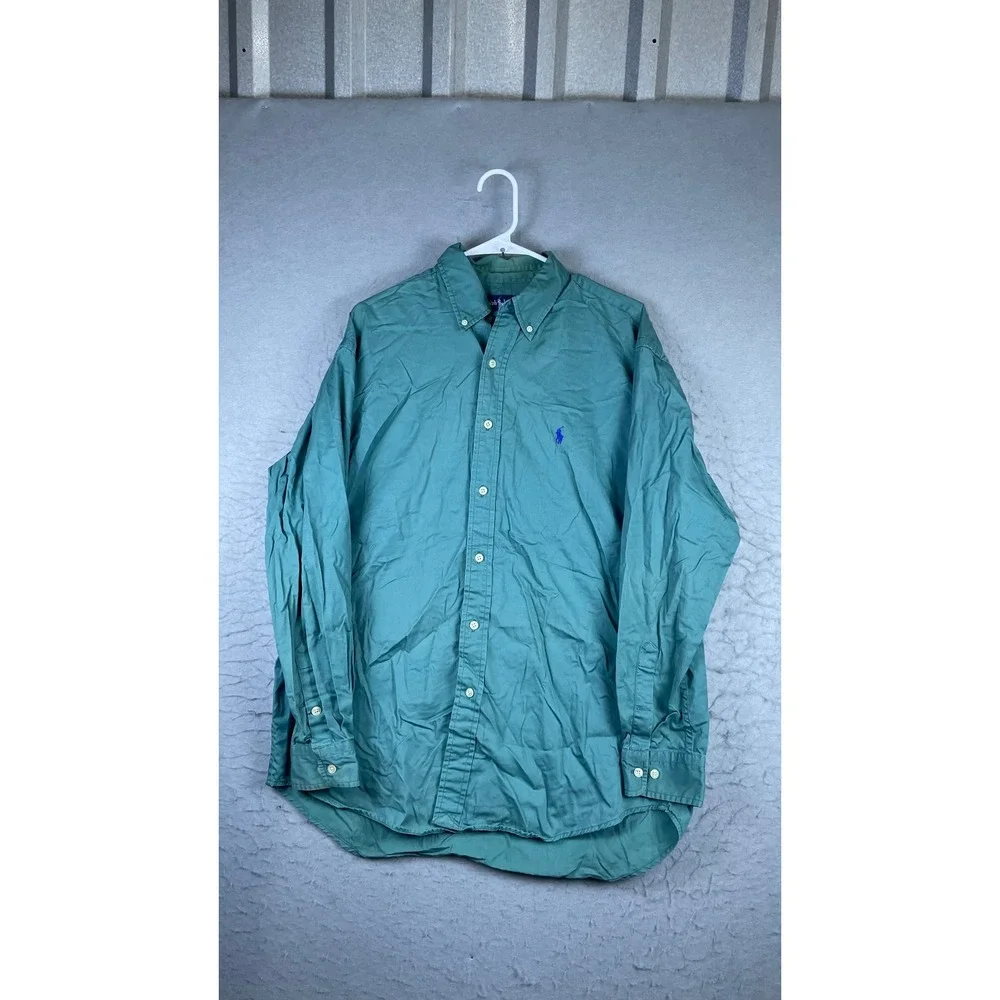 Ralph Lauren Button Down Shirt Mens L Green Excellent Blake Long Sleeve Cotton